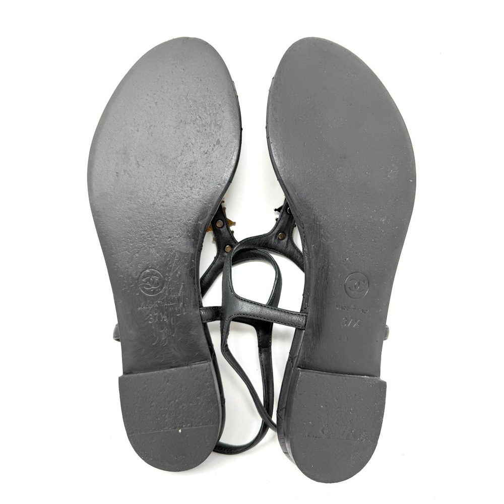 Chanel CC Star Charm Quilted Leather Flat Sandals Black 37.5 - Picture 8 of 9